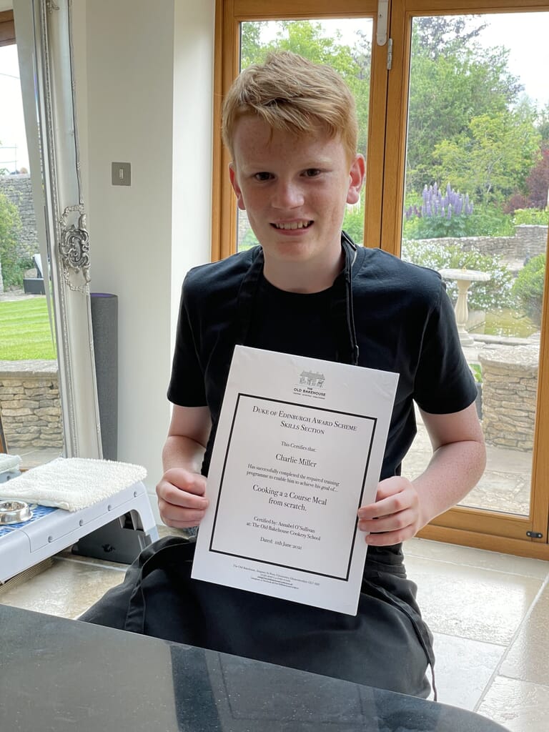 The Old Bakehouse Cookery Classes in the Cotswolds - DofE boy and certificate