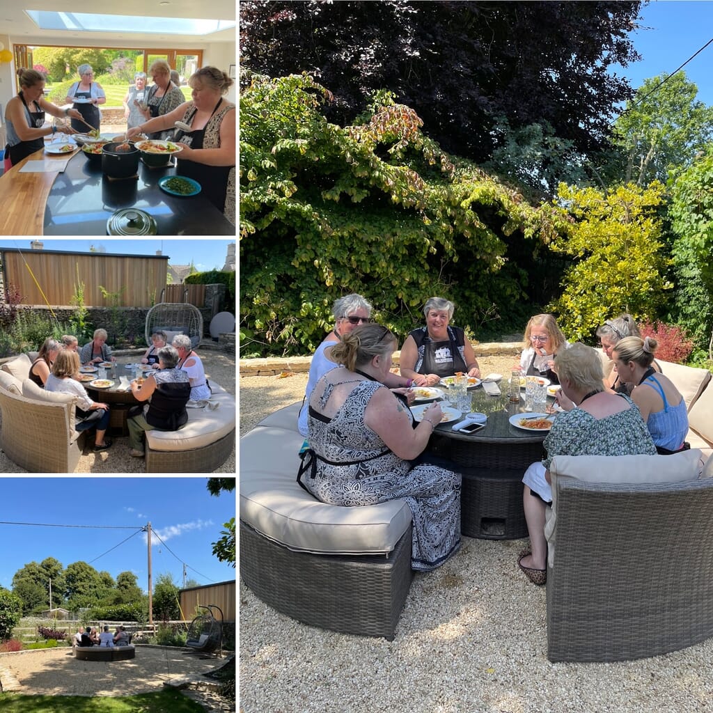 The Old Bakehouse Cookery Classes in the Cotswolds - group eating outside