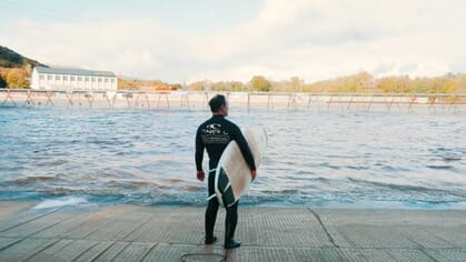 Surfer waiting for wave at Surf Snowdonia