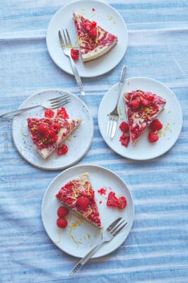 Raspberry Cheesecake Overhead Shot of Slices