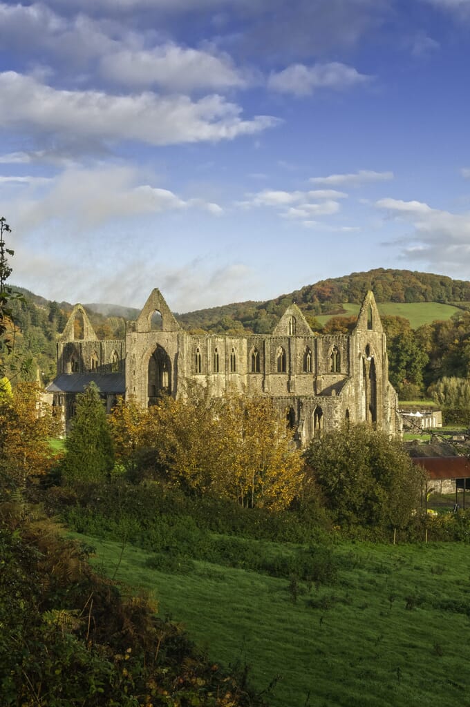 Tintern Abbey - General view from the south east in autumn Tintern Abbey - General view from the south east in autumn