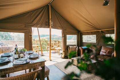 Exe Valley Glamping, Devon, inside tent