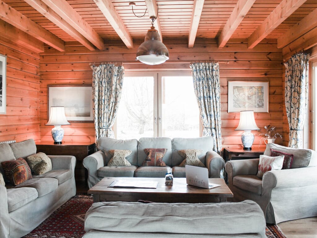 Moondara log cabin in Cotswolds living room Moondara log cabin in Cotswolds living room
