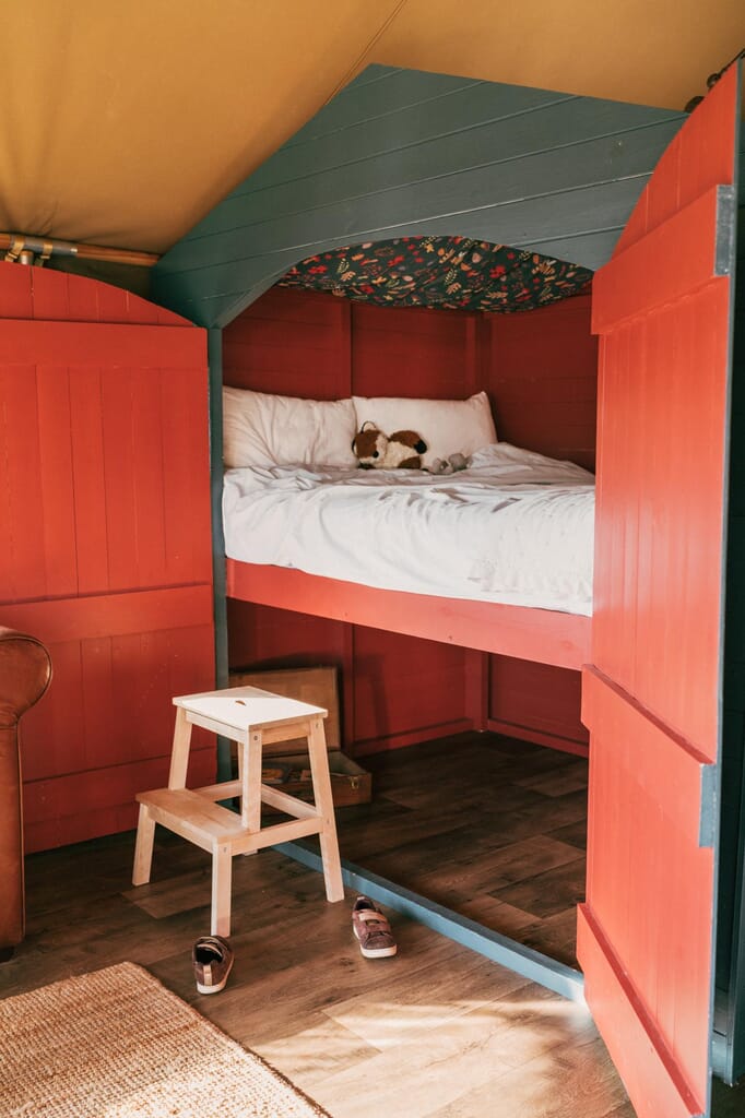exe valley safari tent devon - cabin bed