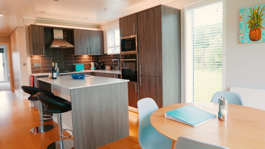 Strawberryfield Eco Lodges in Somerset - kitchen and dining table Strawberryfield Eco Lodges in Somerset - kitchen and dining table