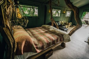 By The Wye - glamping site wye valley safari tent inside main bedroom open plan