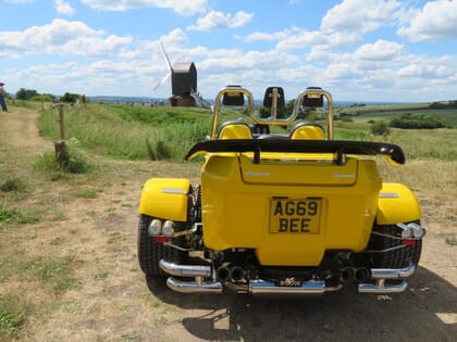 Chiltern Trike Tours Bumblebee Trike by Windmill in Chiltern Hills