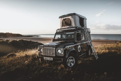 land rover defender with roofbunk tent wild camping in Yorkshire