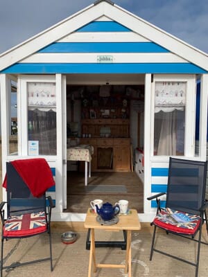 Front of Jabba the Hut southwold beach hut