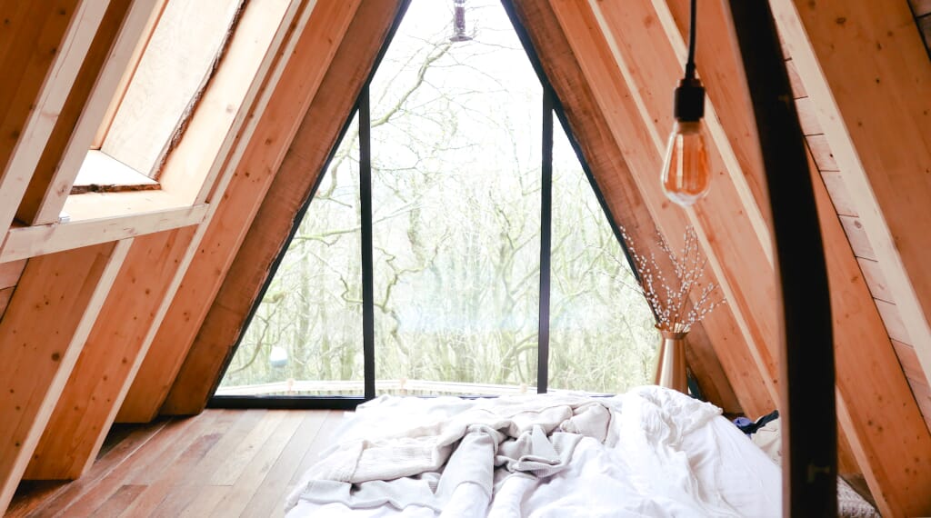 Hudnalls Hideout - treehouse to stay in, Wye Valley. Interior: bedroom Hudnalls Hideout - treehouse to stay in, Wye Valley. Interior: bedroom