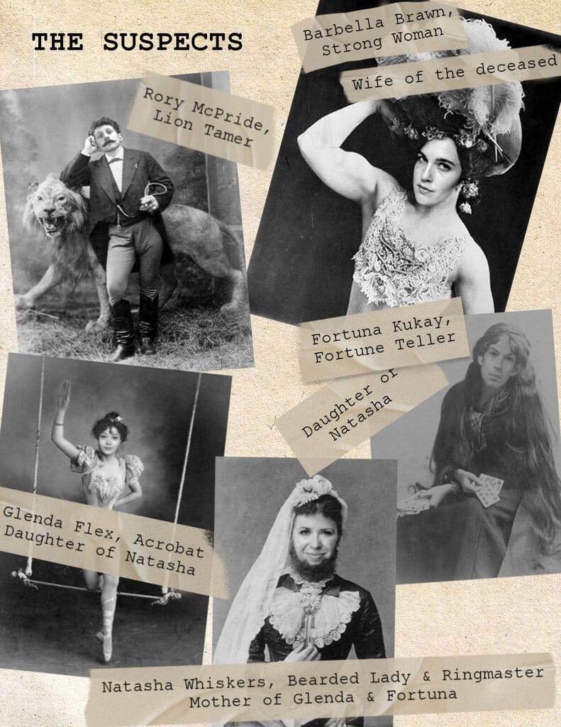online murder mystery with Sharp Teeth Theatre: list of suspects online murder mystery with Sharp Teeth Theatre: list of suspects