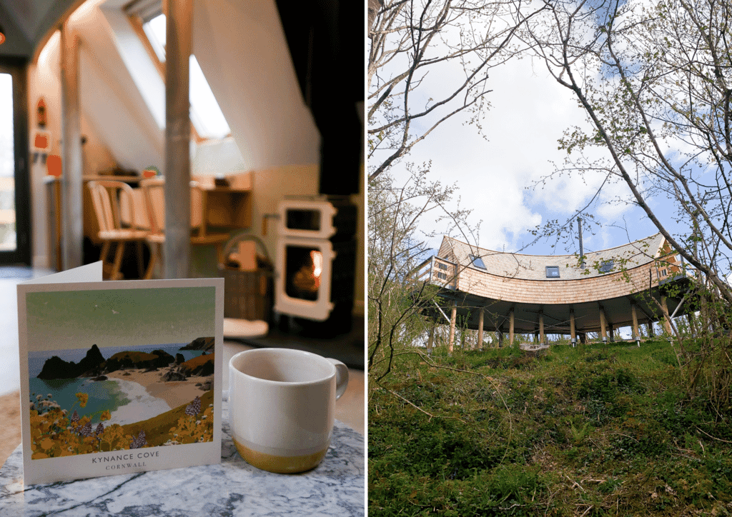 unique stays cornwall: kosel treehouse exterior and log burner