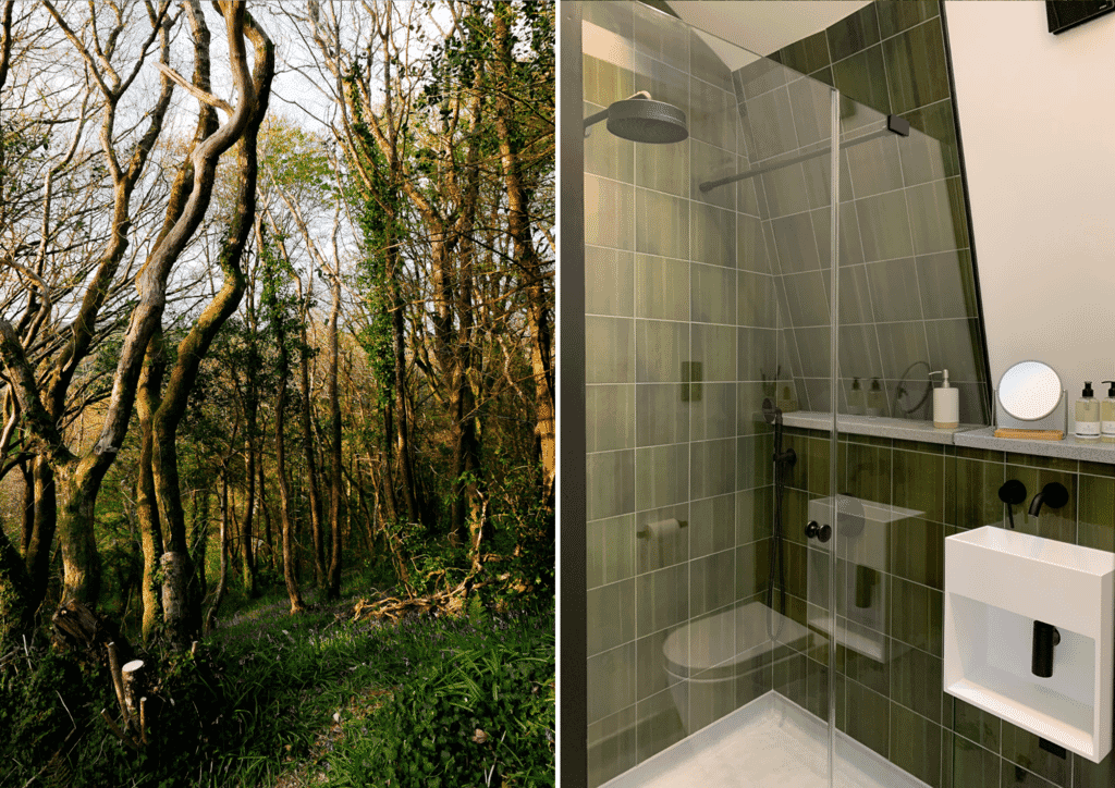 unique stays cornwall: kosel treehouse exterior and bathroom