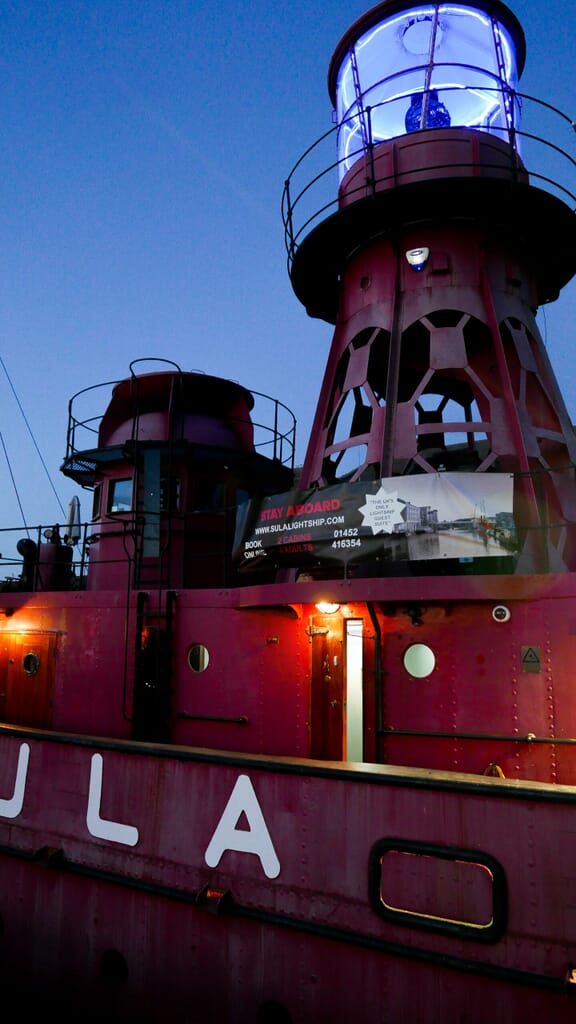 SULA-Lightship-Gloucester-Docks at night