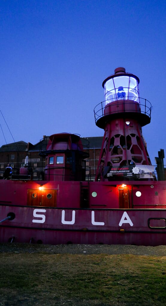SULA-Lightship-Gloucester-Docks at night