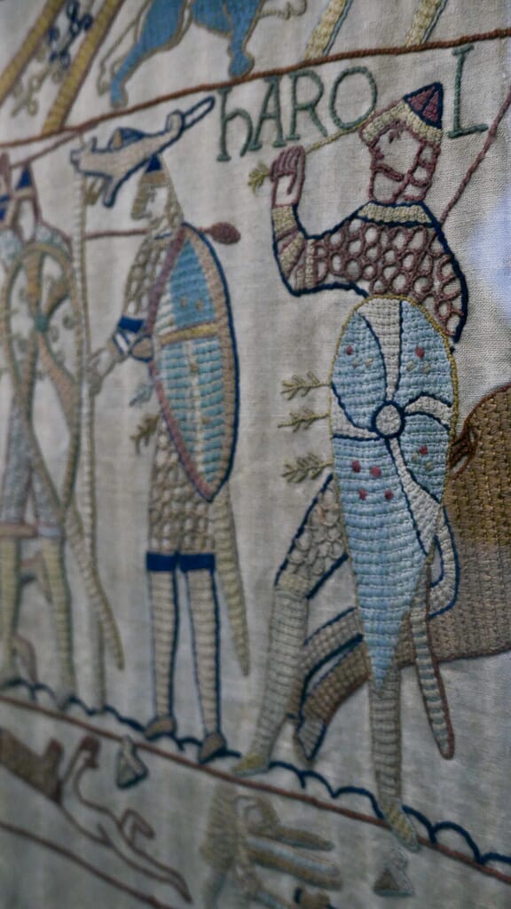 Close up of Reading's Bayeux Tapestry in Reading Museum Close up of Reading's Bayeux Tapestry in Reading Museum