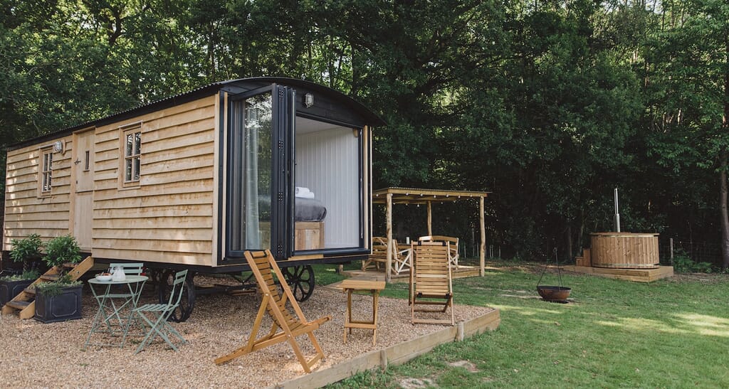 long view lodge glamping in sussex - outside view with widow open