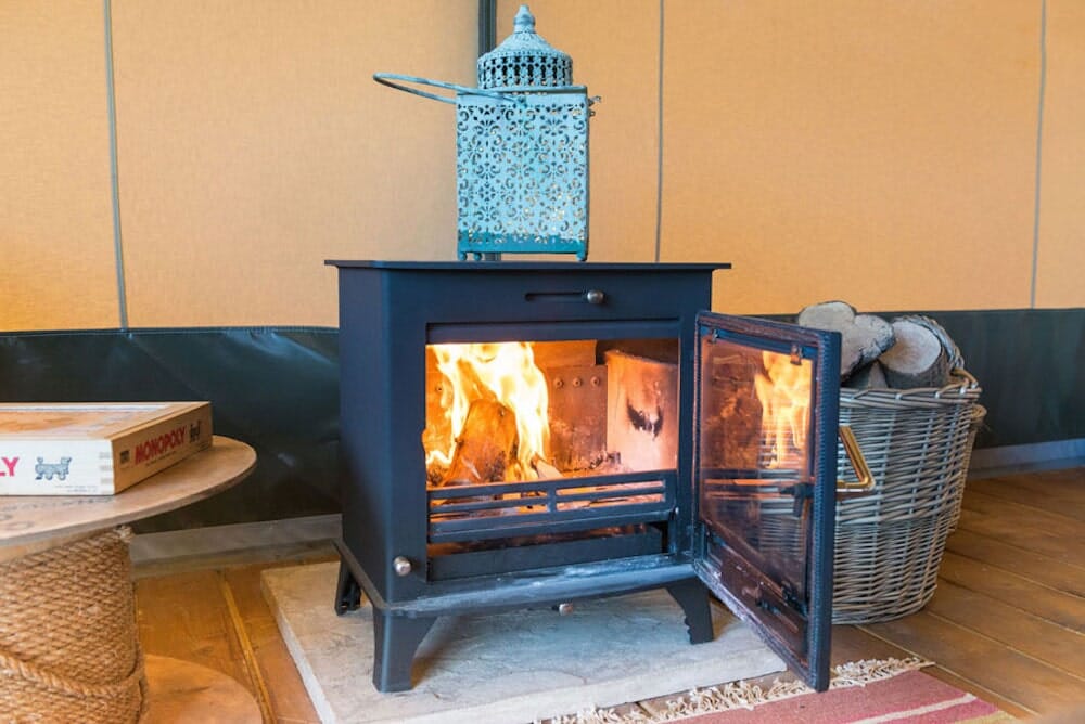 Upsticks glamping in Malvern Worcestershire - log burner