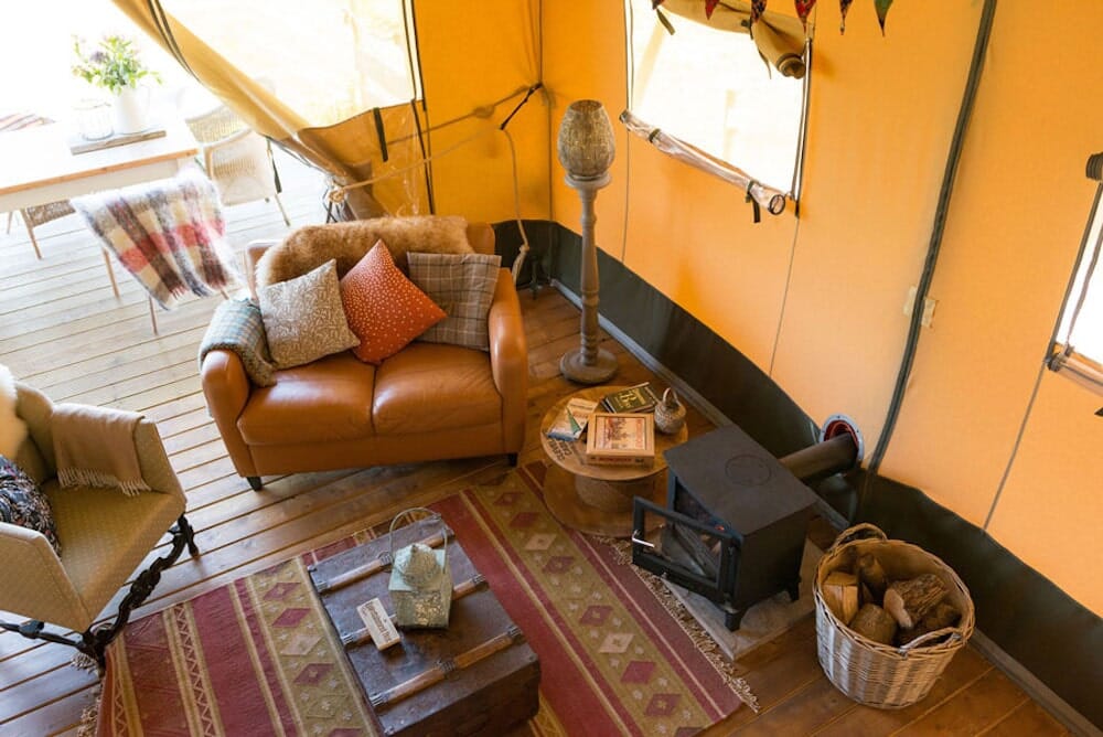 Upsticks glamping in Malvern Worcestershire - living space from above