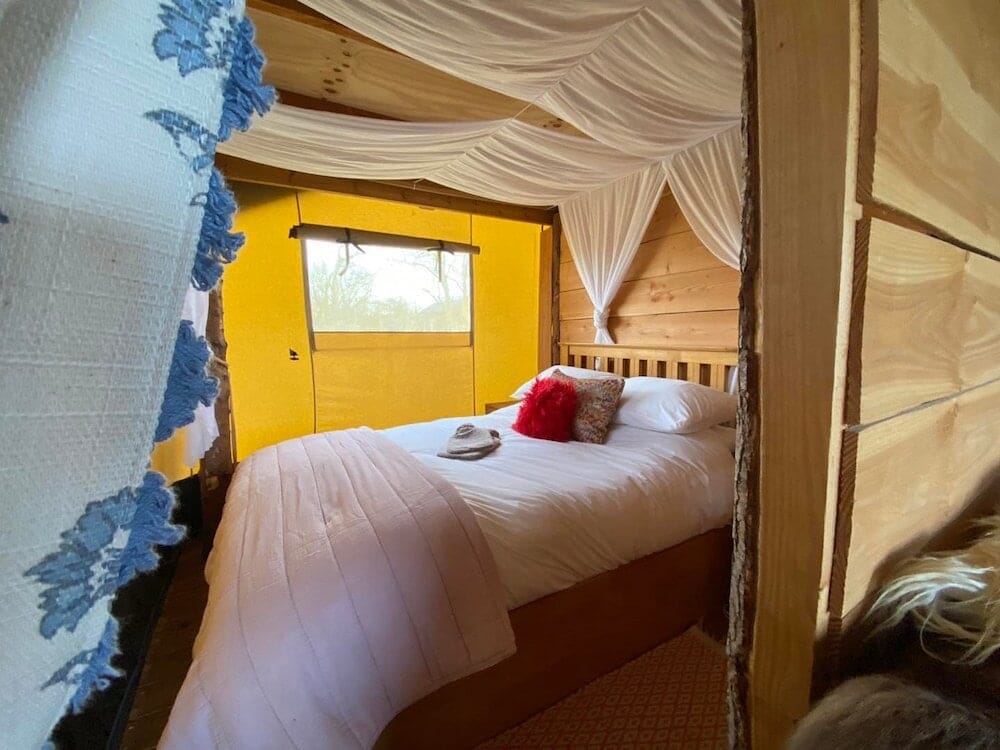 Upsticks glamping in Malvern Worcestershire - safari tent bedroom
