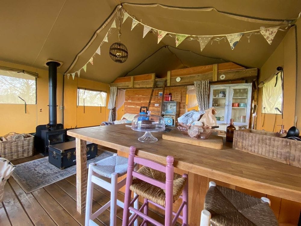 Upsticks glamping in Malvern Worcestershire - safari tent living area