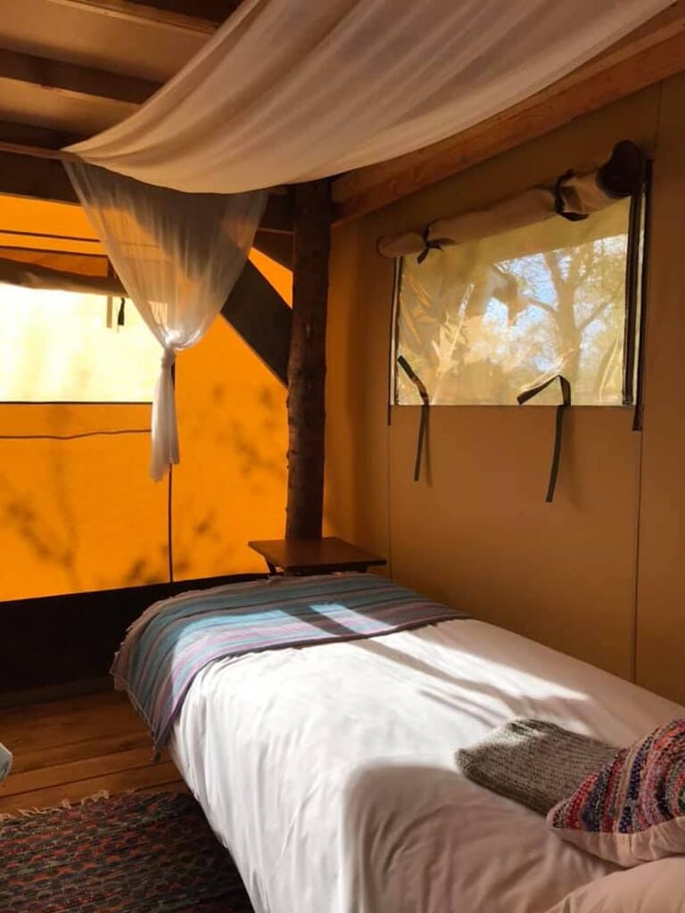 Upsticks glamping in Malvern Worcestershire - safari tent bedroom