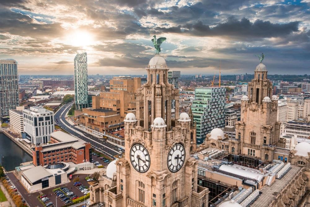 aerial-close-up-tower-royal-liver-building-liverpool-uk-during-beautiful-sunset