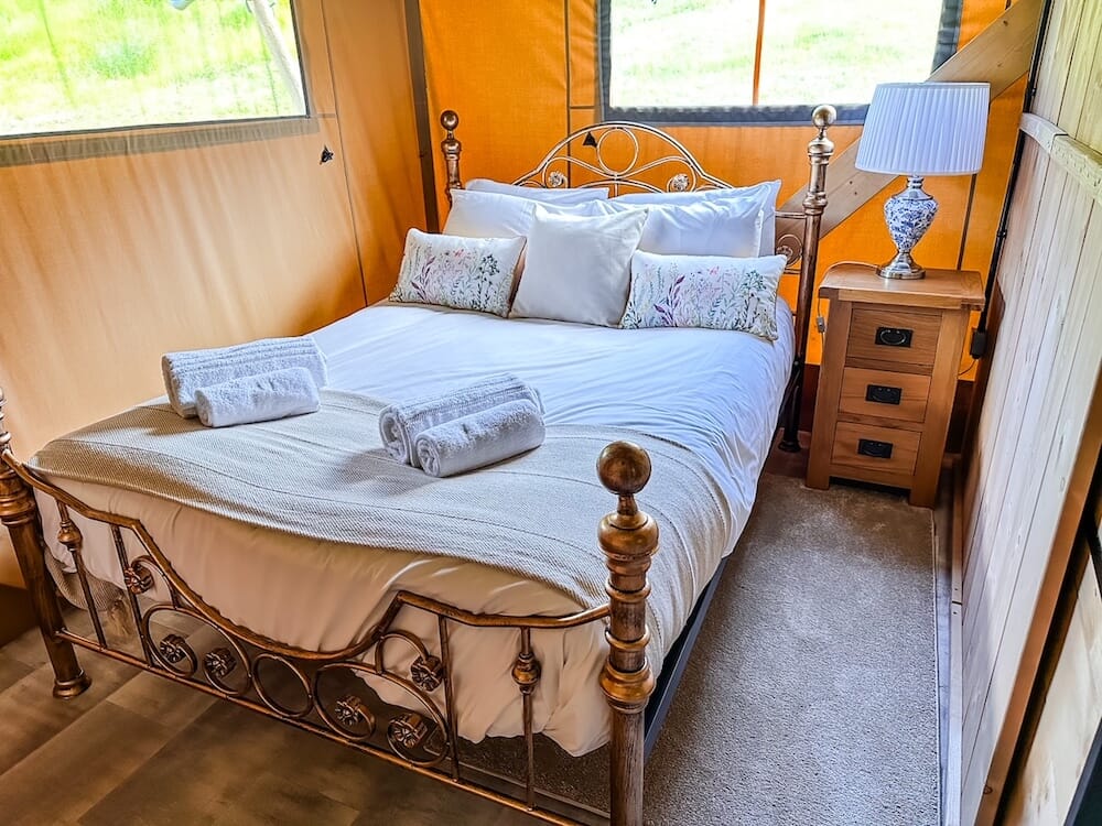 hadspen glamping somerset safari tent bedroom