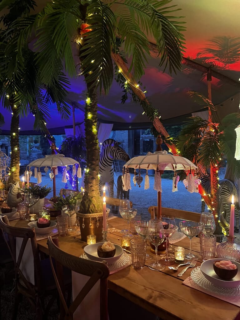 night-time party set up at Tan House party house in gloucestershire night-time party set up at Tan House party house in gloucestershire