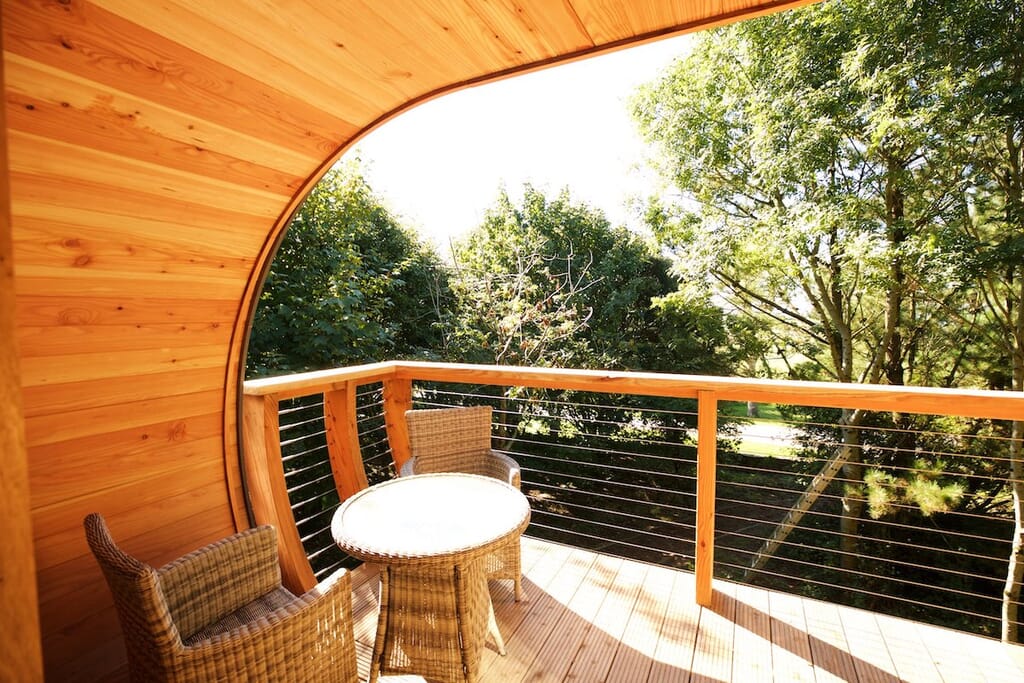 The Hideaway Treehouse at Pickwell Manor in Devon - balcony view