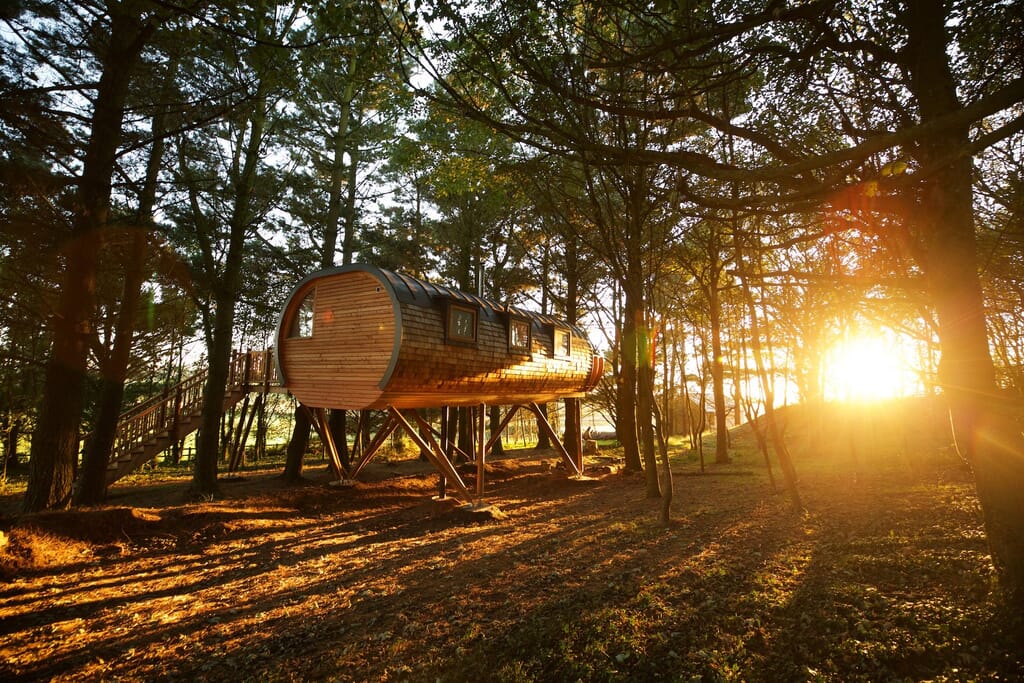 The Loft Treehouse at Pickwell Manor in Devon - at sunset