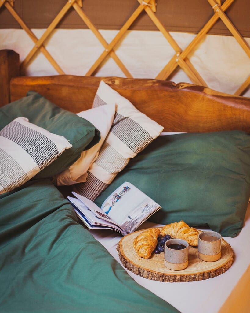 Yurt in Wales: breakfast in bed at The Welsh Farm Yurt in Wales: breakfast in bed at The Welsh Farm