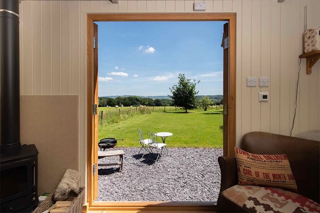 Shepherds Hut Wales - Cromwell's Hideaway - looking outside Shepherds Hut Wales - Cromwell's Hideaway - looking outside